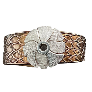 Signed Warg Bronze sterling silver 925 artisan floral fish scale cuff bracelet